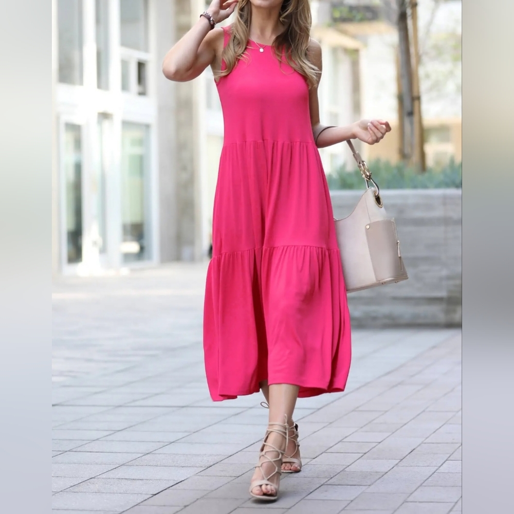 016 - NEW! Most Fabulous Boho Sleeveless Tiered Midi Dress - Picture 1 of 2